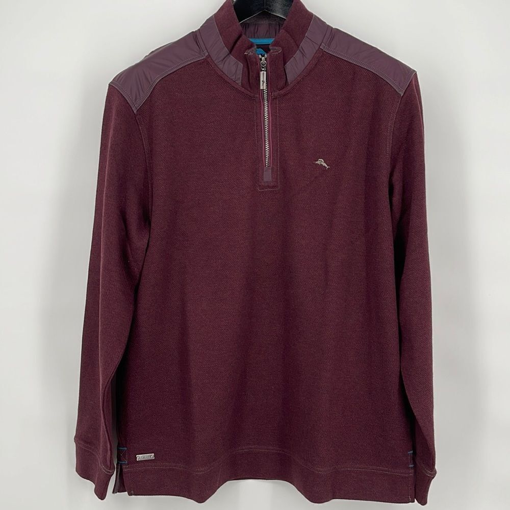 Tommy Bahama Quarter Zip‎ pullover jacket size L 100% cotton color: Wine